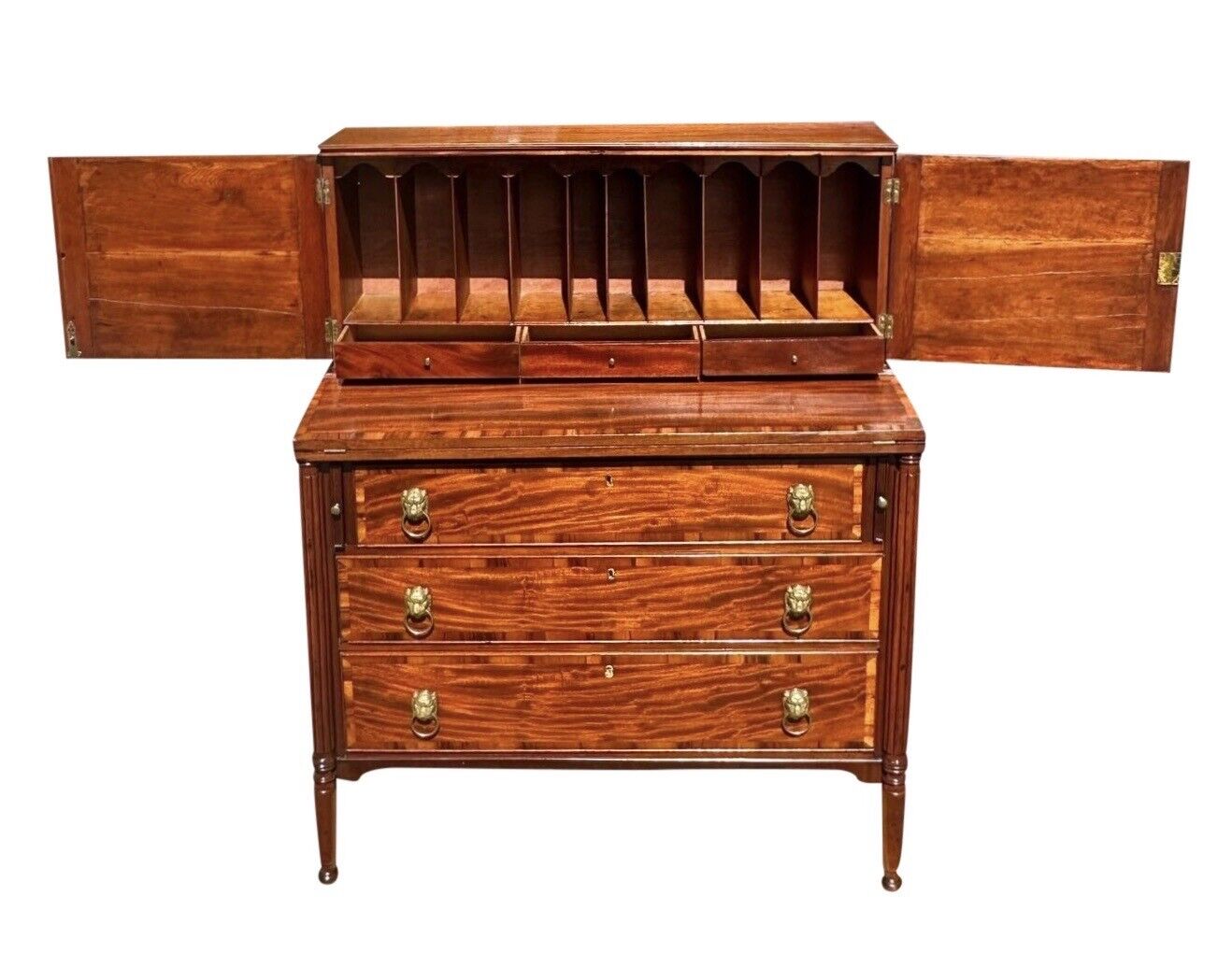 Antique Federal Boston Mahogany & Rosewood Secretary Desk - School of T. Seymour