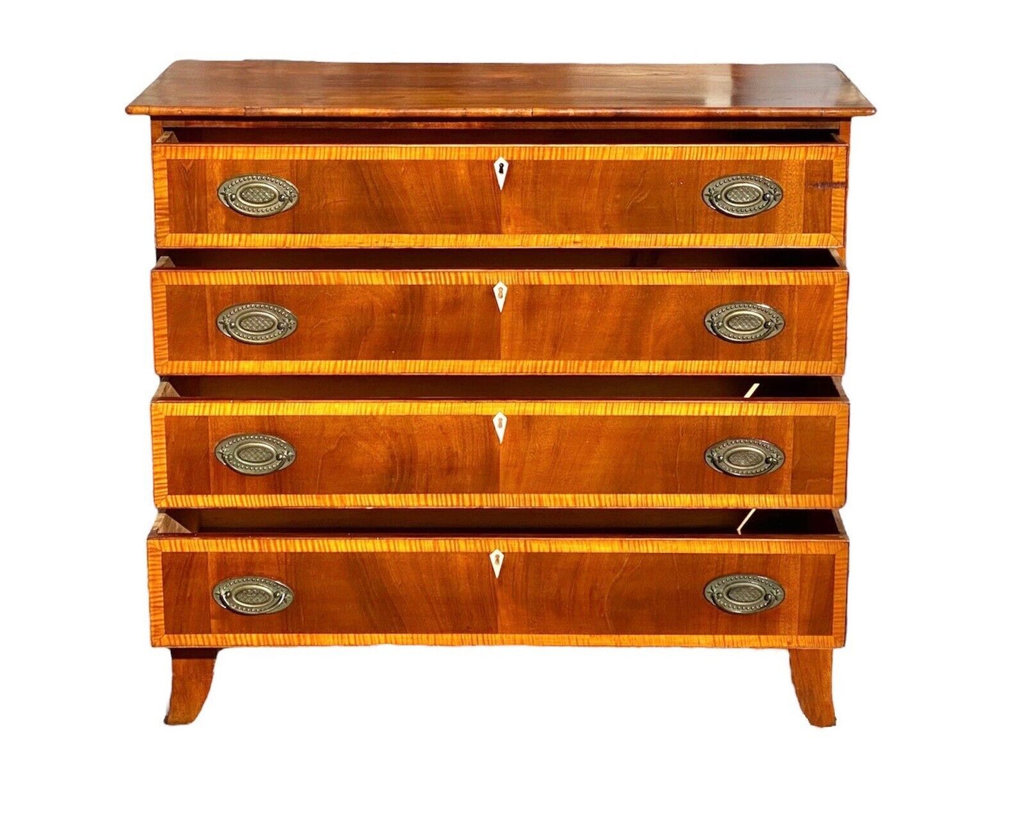 Antique Cherry & Tiger Maple Hepplewhite Chest of Drawers - Spooner & Fitts