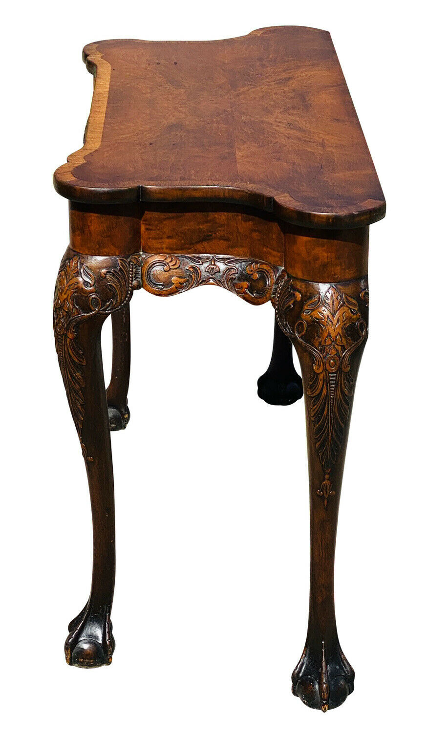19TH C ANTIQUE CHIPPENDALE WALNUT BALL & CLAW CONSOLE TABLE / SERVER