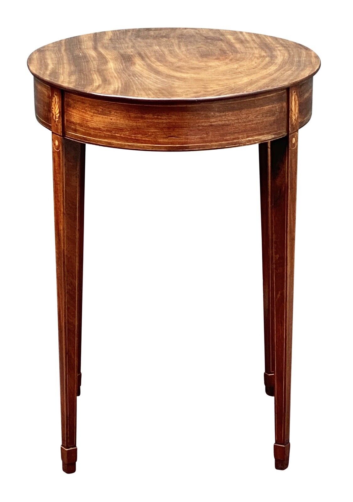 19th C Antique Federal Period Oval Mahogany Work Table - Conch Shell Inlay