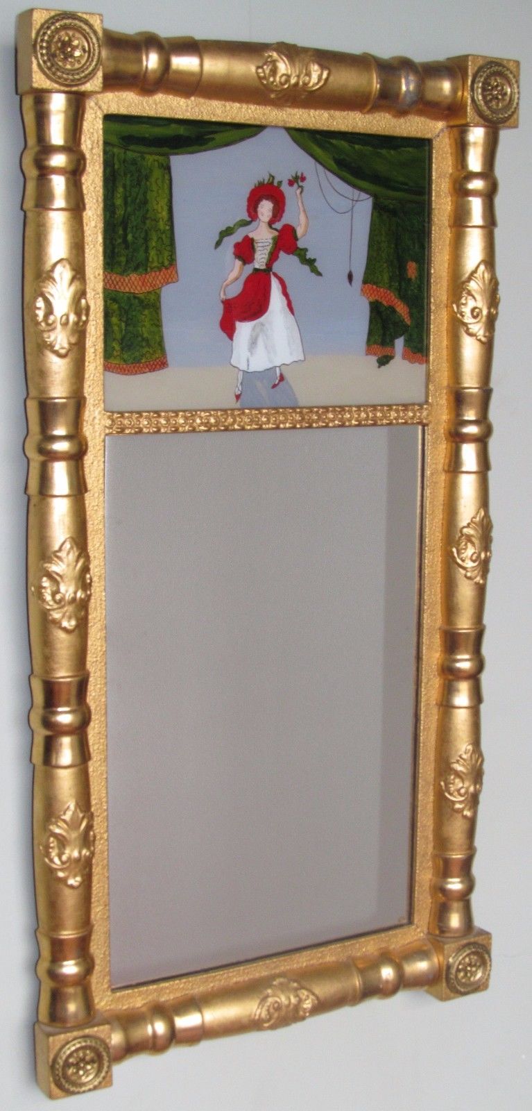 SHERATON PERIOD REVERSE GLASS PAINTED TWO PART MIRROR POWERFUL GOLD GILT FRAME