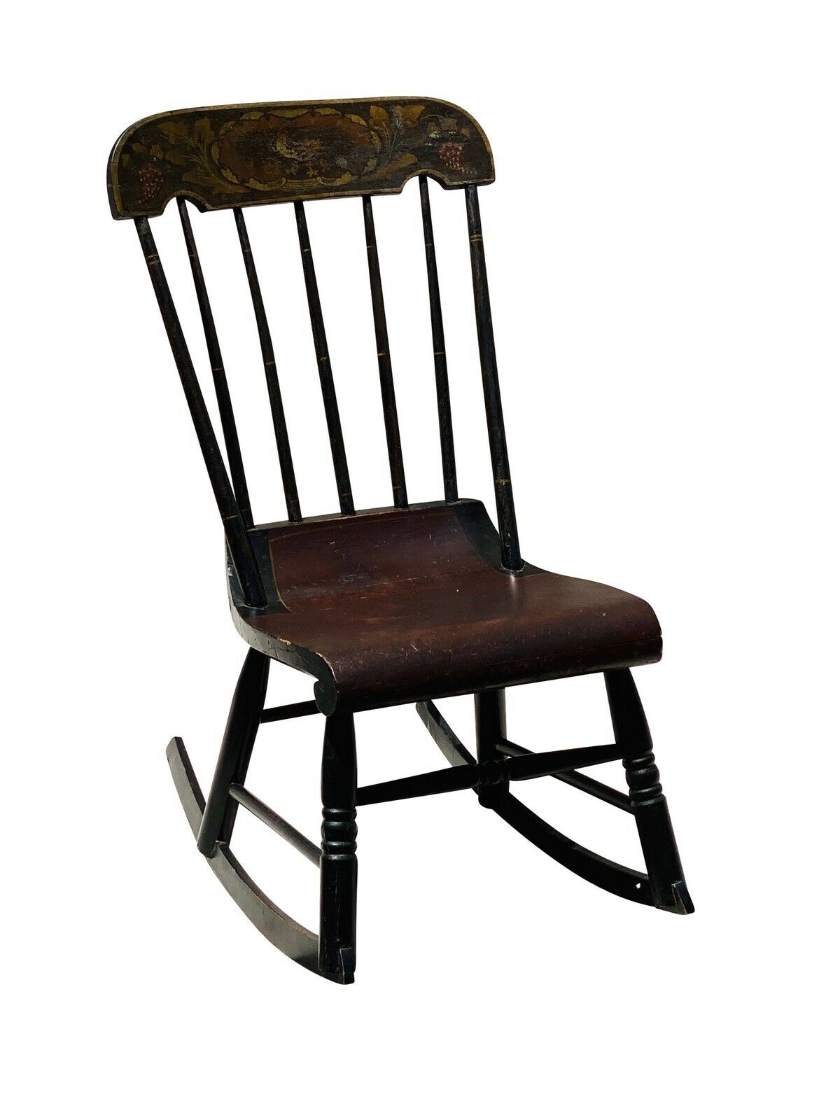 19TH C ANTIQUE AMERICAN SHERATON FOLK ART FANCY PAINT ROCKING CHAIR