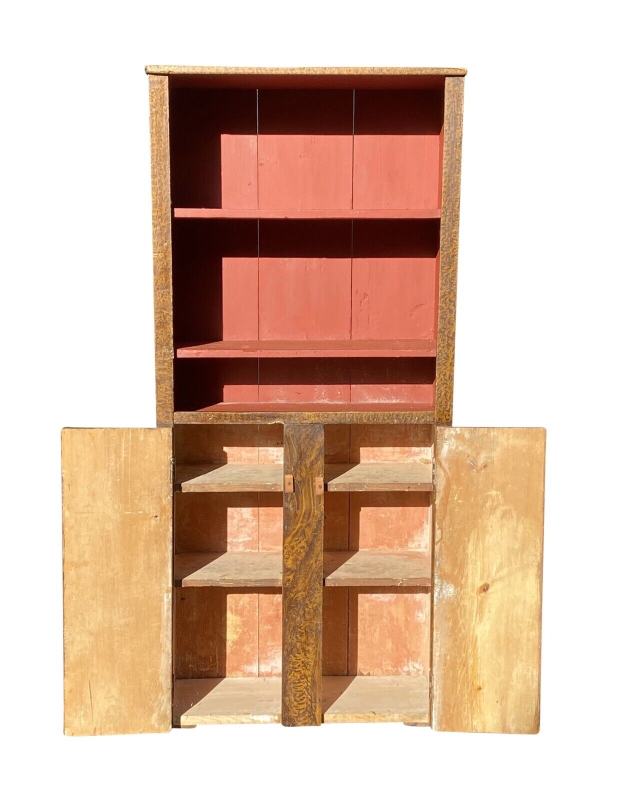 20th C Antique New England Primitive Sponge Painted Pine Cabinet / Cupboard