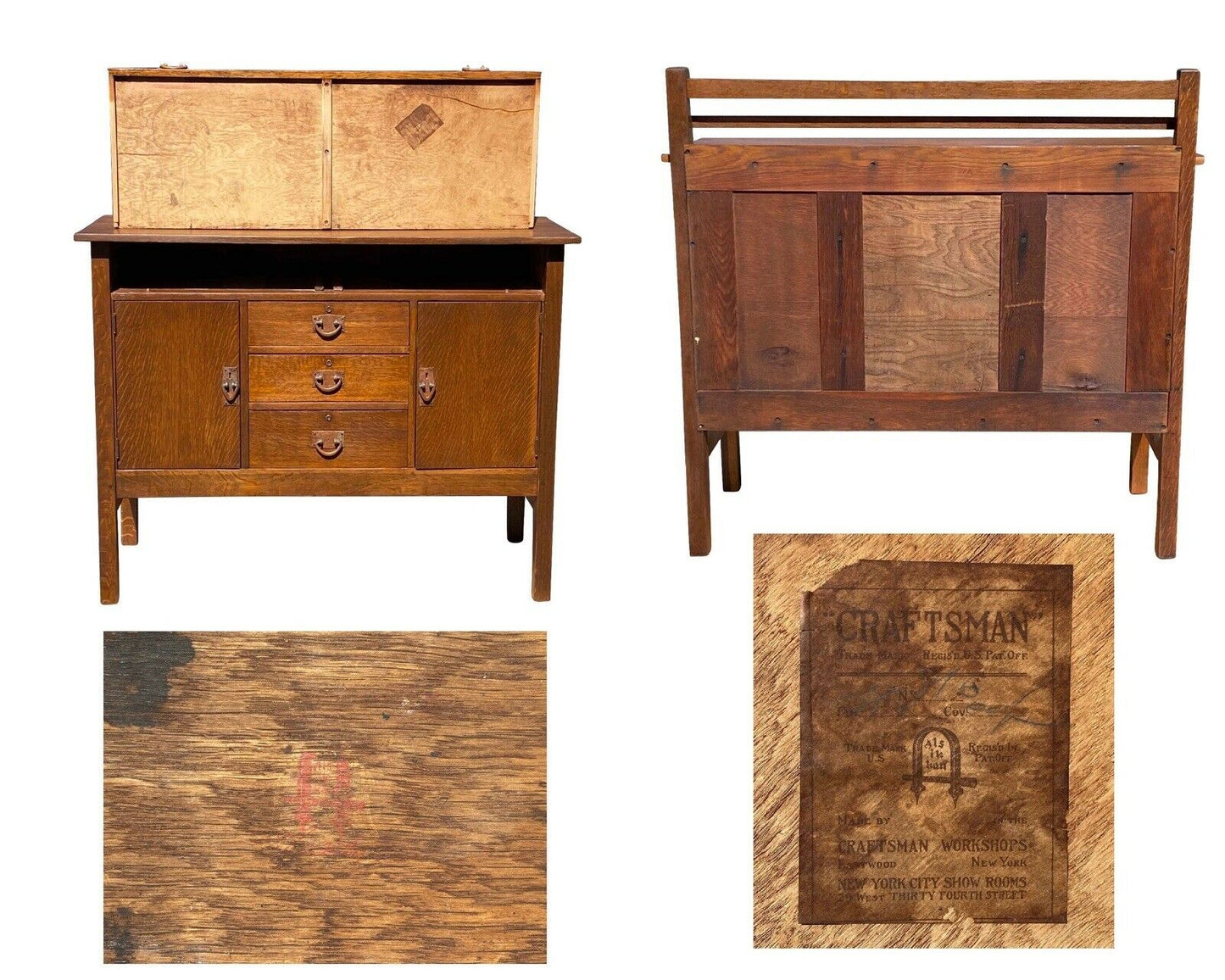 20th C Antique Arts & Crafts Gustav Stickley Sideboard #816 - Rare Paper Label