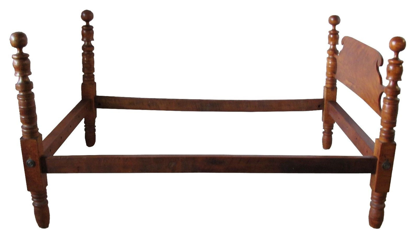18TH CENTURY SOLID BIRDS EYE MAPLE & FLAME CHERRY 4 POSTER CANNONBALL BED