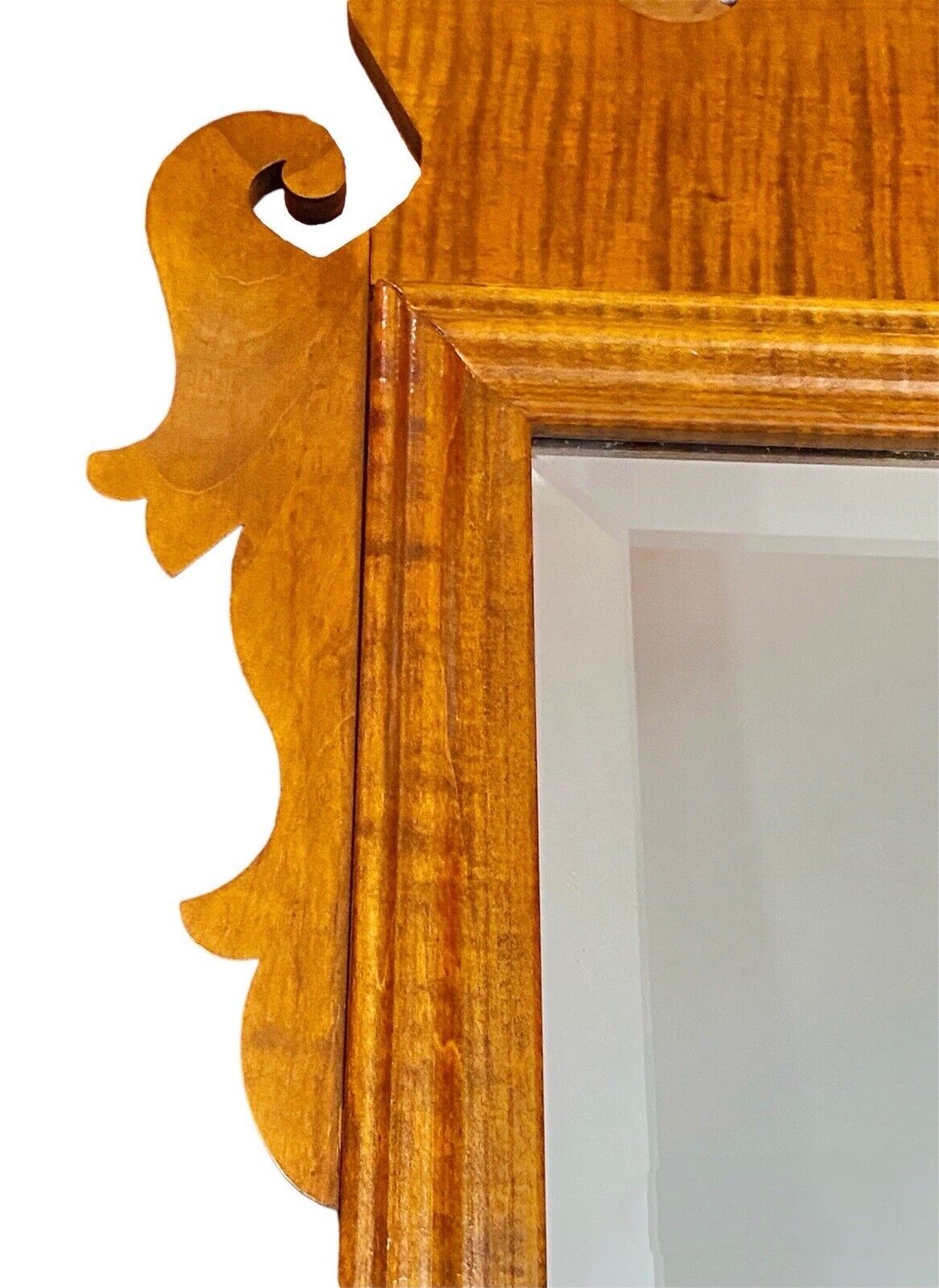 Chippendale Style Tiger Maple Mirror with Beveled Glass