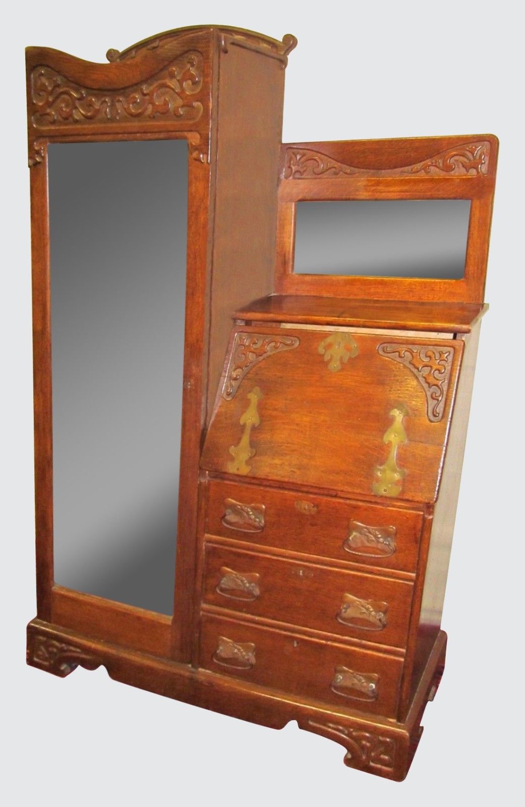 VICTORIAN 19TH CENTURY OAK SIDE BY SIDE DESK WITH BRASS HARDWARE