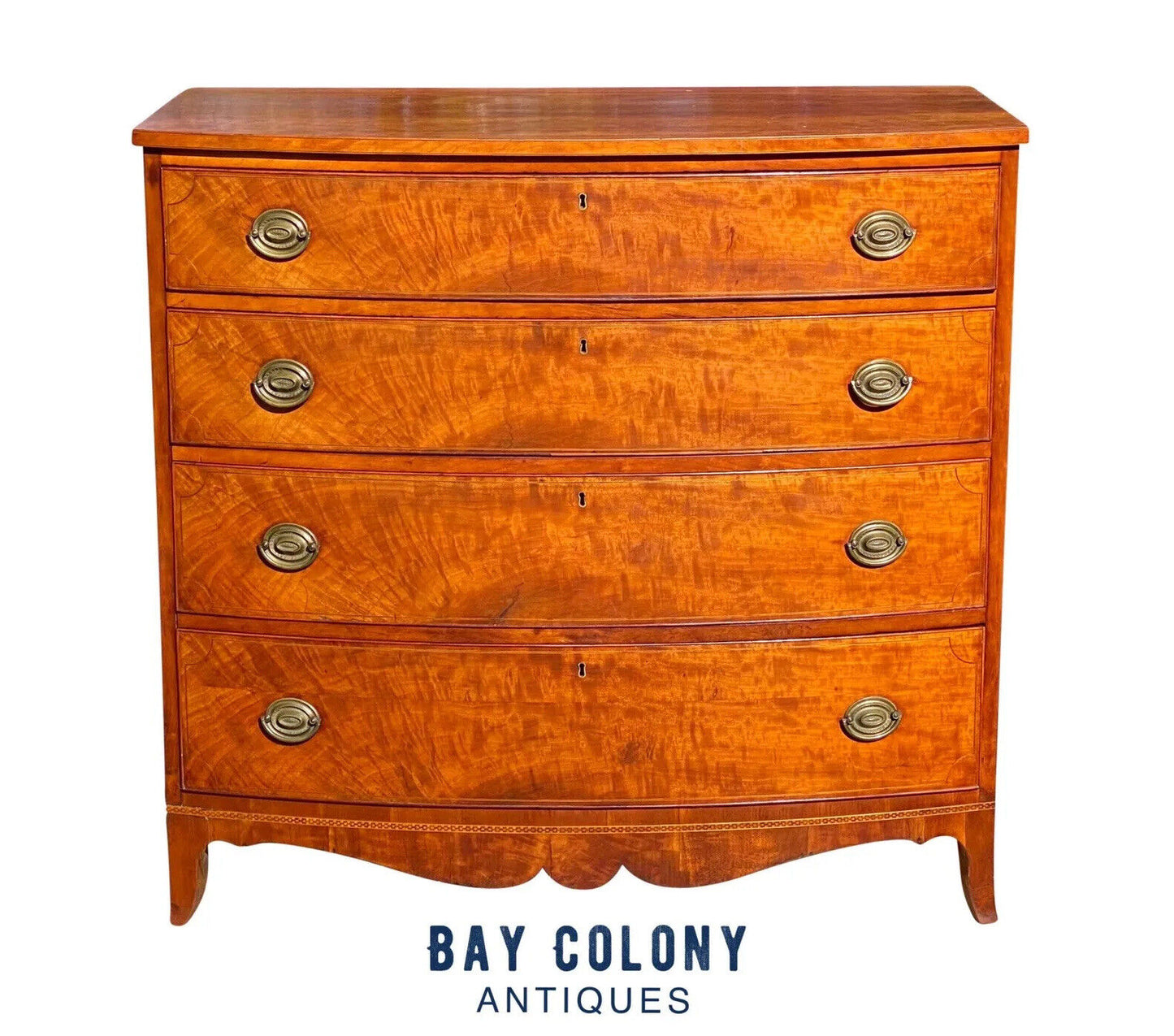 18th C Antique Massachusetts Mahogany Bow Front Dresser / Chest of Drawers