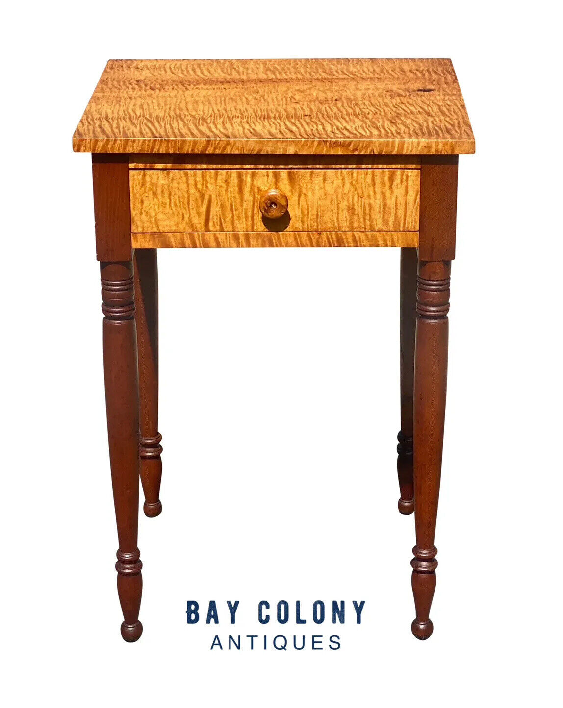 Early 19th Century Antique Federal Tiger Maple New England Work Table Nightstand