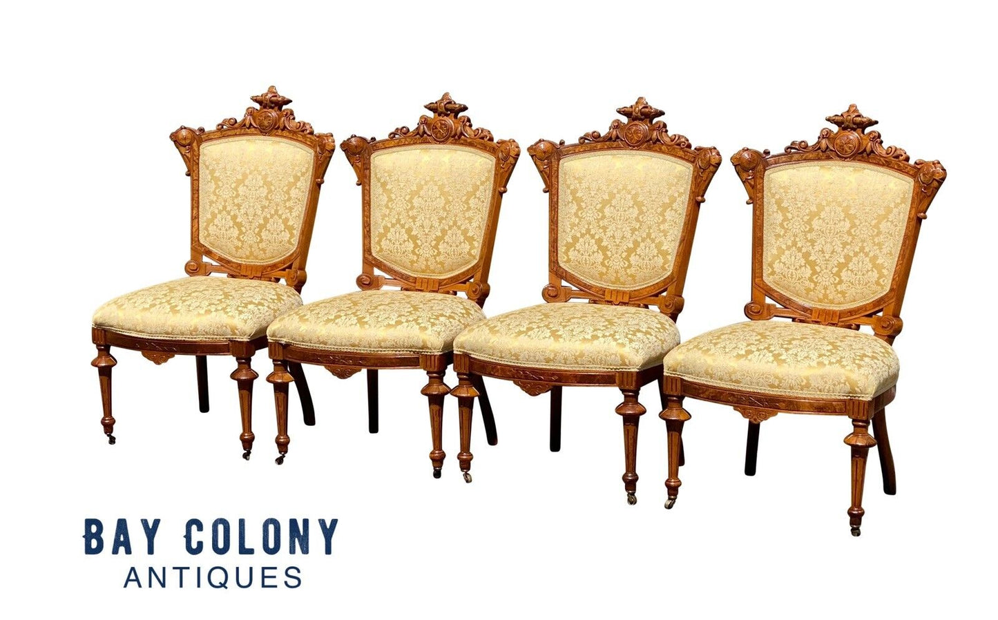 19th C Set of 4 Antique New York Victorian Renaissance Revival Parlor Chairs