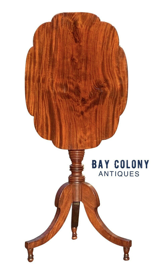19th C Antique Federal Period Mahogany Tilt Top Table / Candle Stand