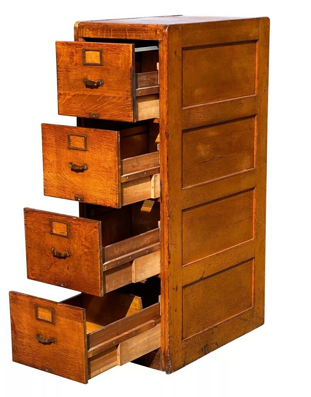 20TH C ANTIQUE LIBRARY BUREAU MAKERS ARTS & CRAFTS 4 DRAWER OAK FILE CABINET