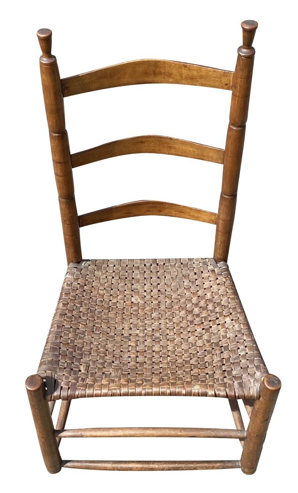18th C Antique Queen Anne Maple & Ash Ladderback Chair W/ Splint Seat