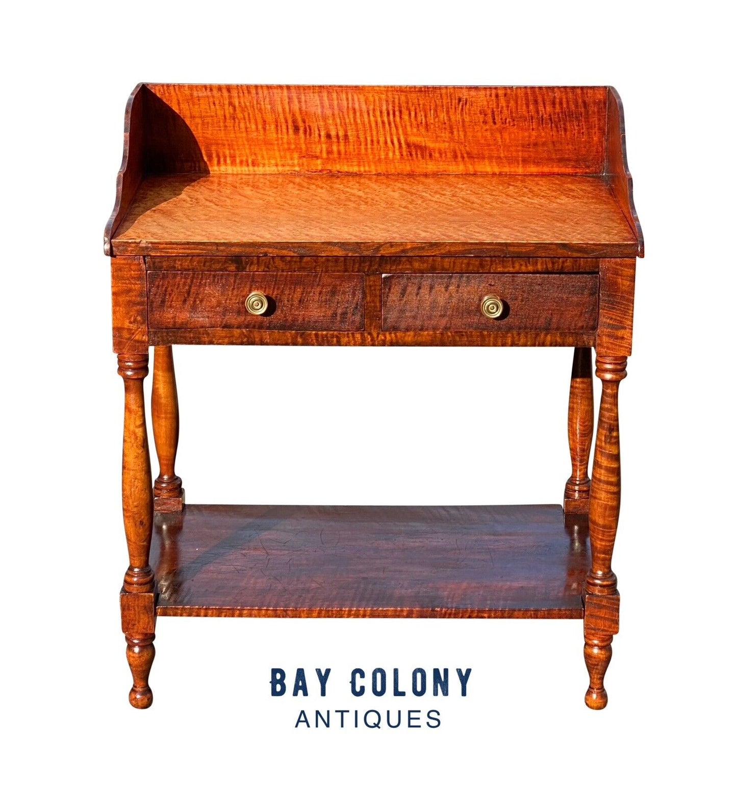 Late 18th Century Antique Sheraton Tiger Maple 2 Drawer Server / Console Table