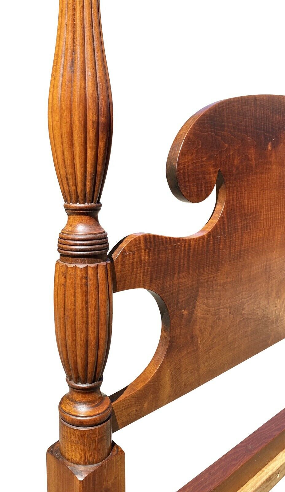 19th C Antique Sheraton Tiger Maple Full Size Four Post Bed - Curly Maple Bed