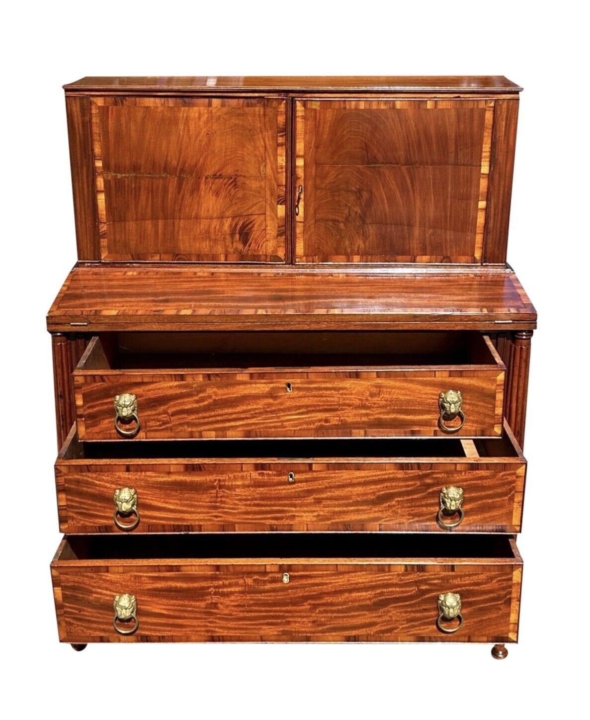 Antique Federal Boston Mahogany & Rosewood Secretary Desk - School of T. Seymour