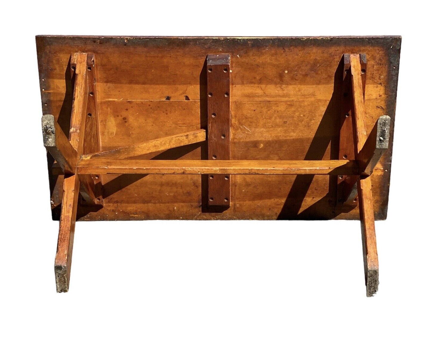 Vintage Farmhouse Style Pine Sawbuck Table / Primitive Dining Table
