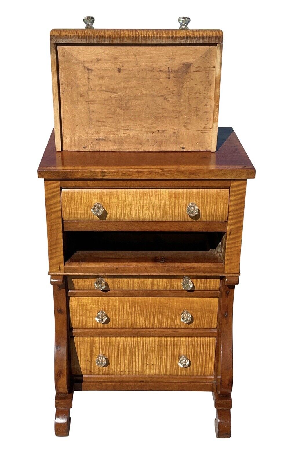 Antique Pennsylvania Empire Cherry & Tiger Maple Diminutive Chest / Dresser