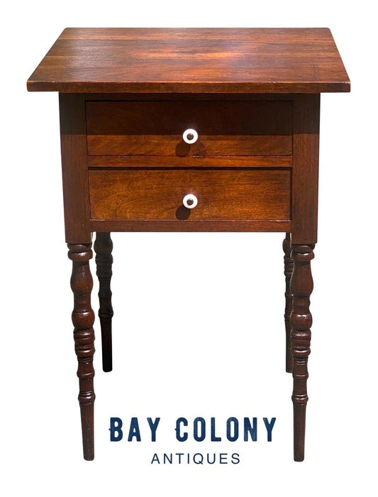 19TH C ANTIQUE FEDERAL PERIOD VIRGINIA WALNUT 2 DRAWER WORK TABLE / NIGHTSTAND