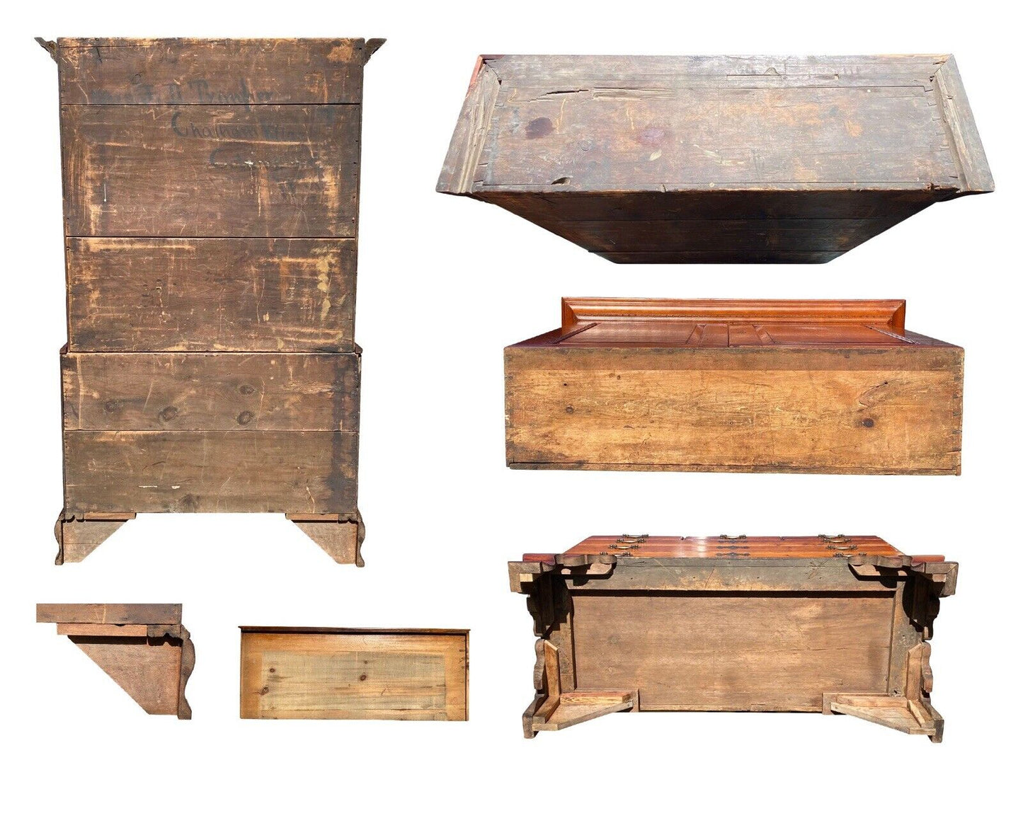 18th C Antique Chippendale Connecticut Cherry Linen Press / Secretary Desk