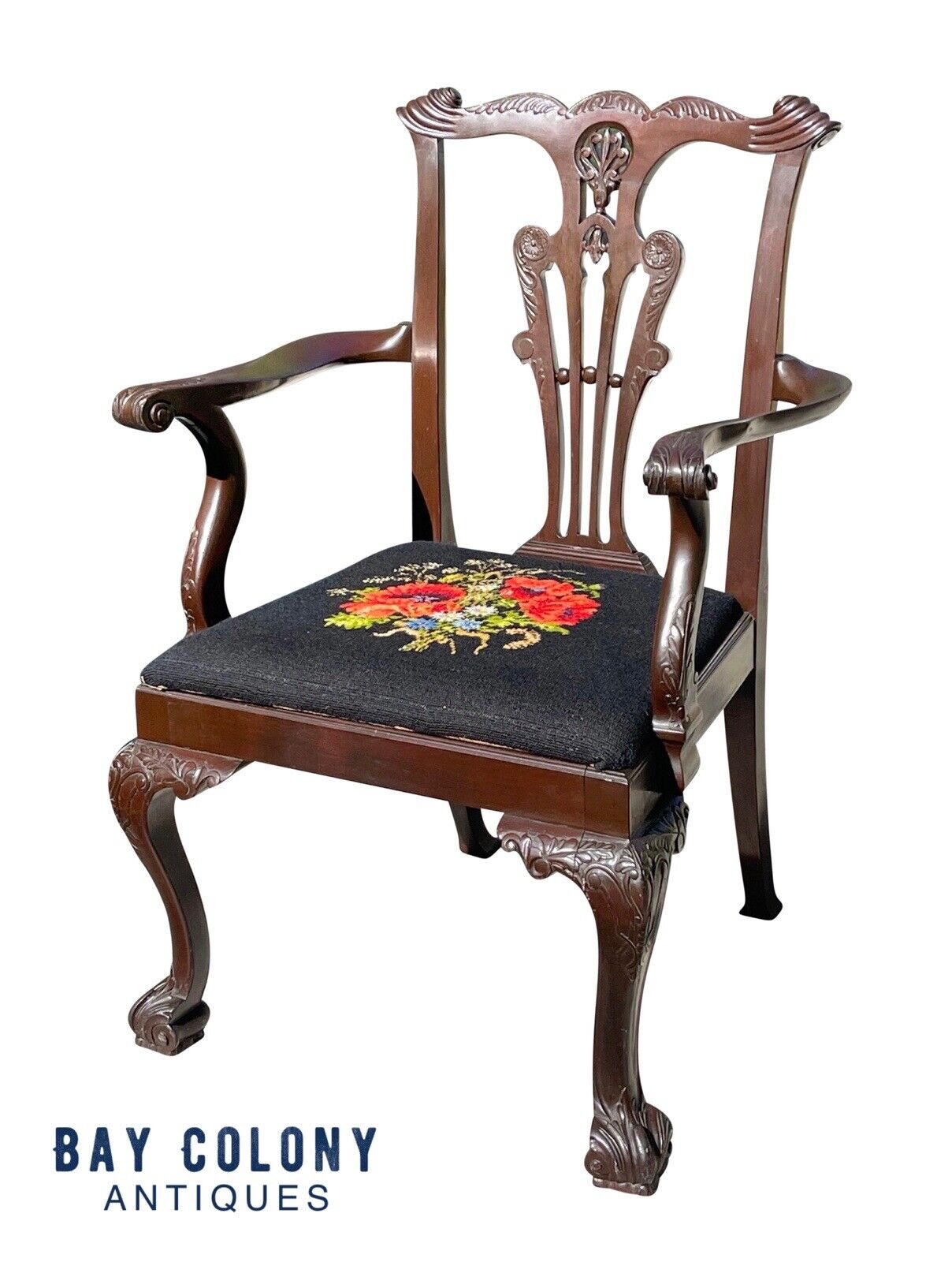 Late 19th Century Chippendale Mahogany Desk Chair - Elaborately Carved & Rare