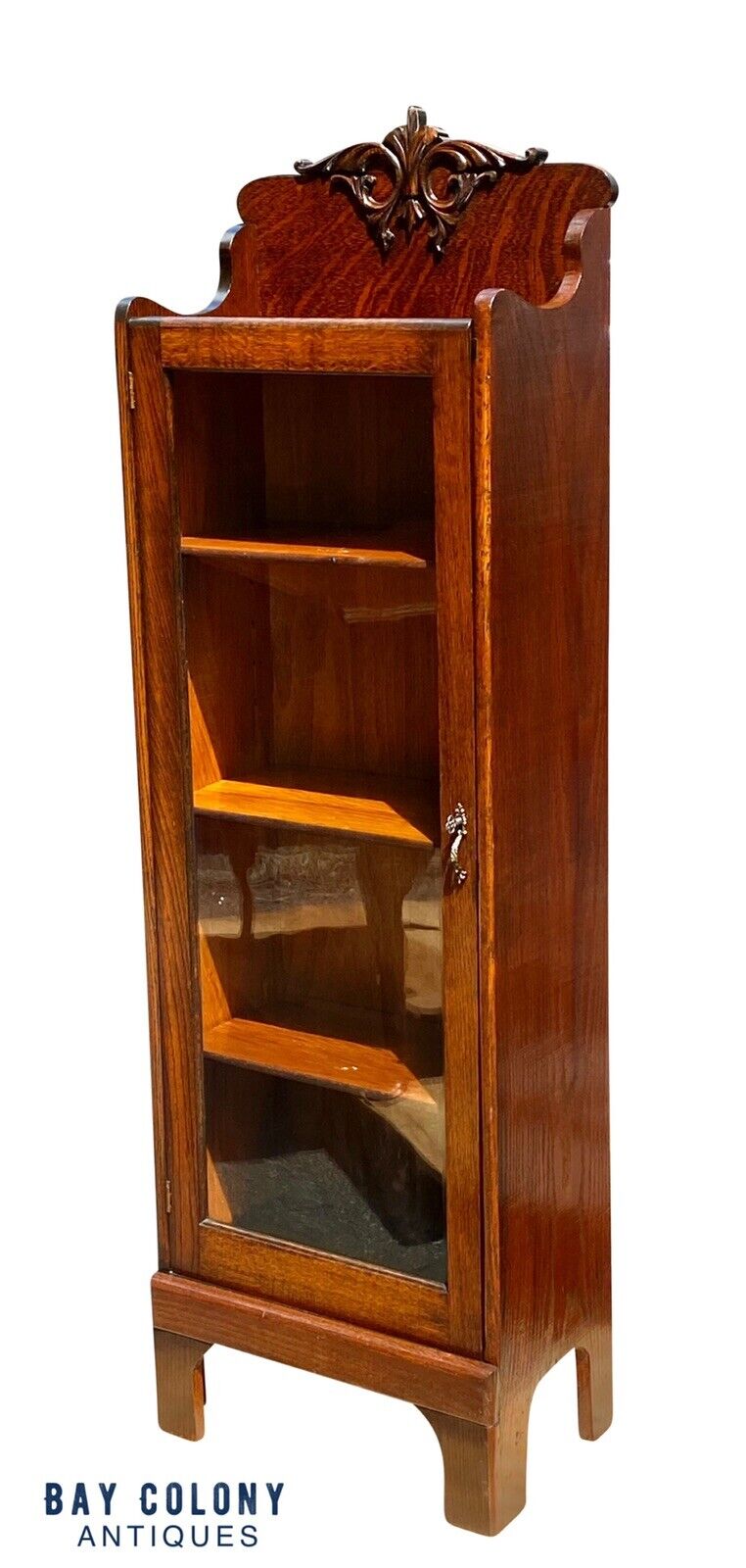 Antique Victorian Tiger Oak Glass Door China Cabinet / Bookcase
