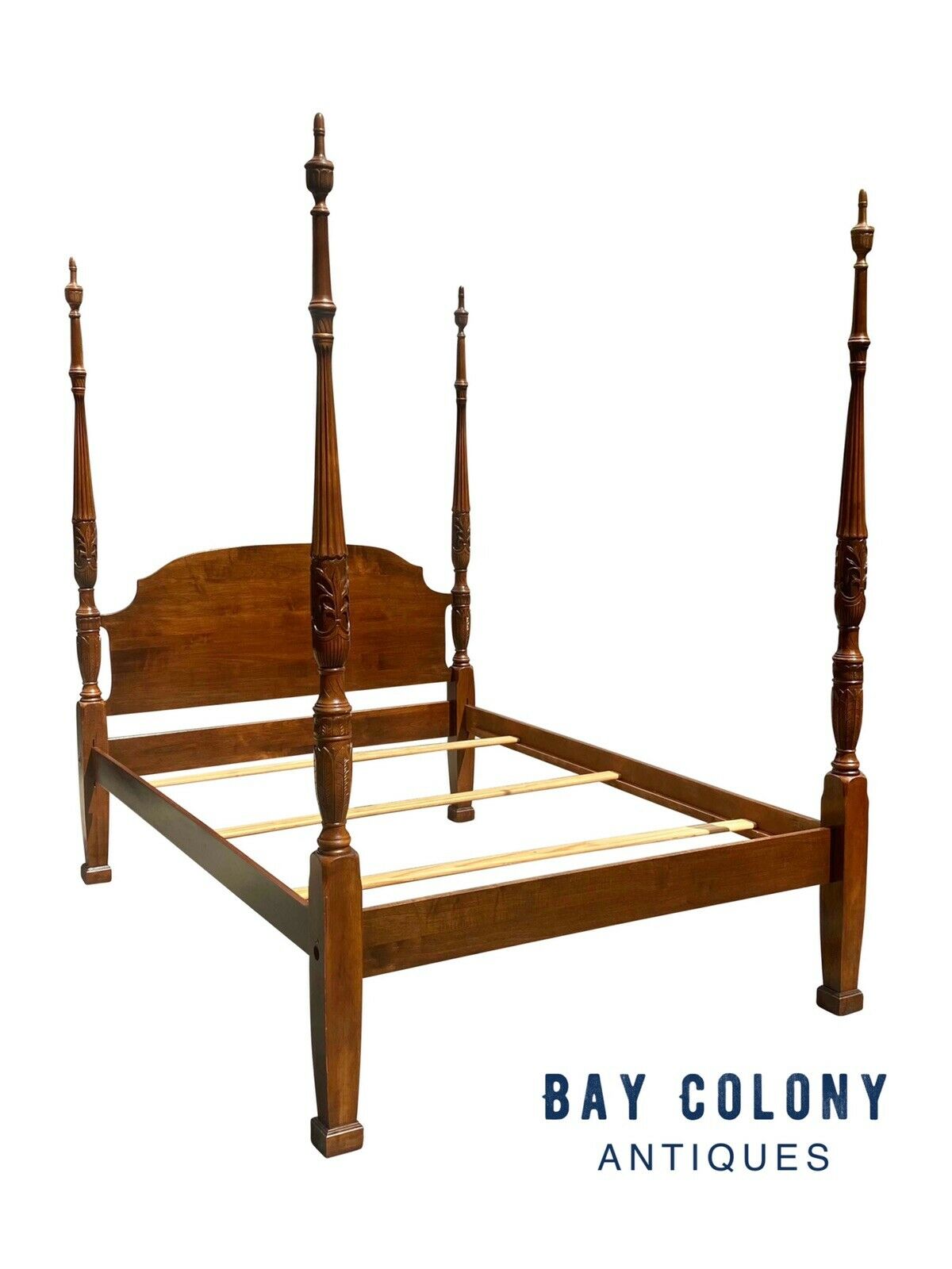 20TH C CHIPPENDALE ANTIQUE STYLE QUEEN SIZE CHERRY CARVED TALL FOUR POST BED