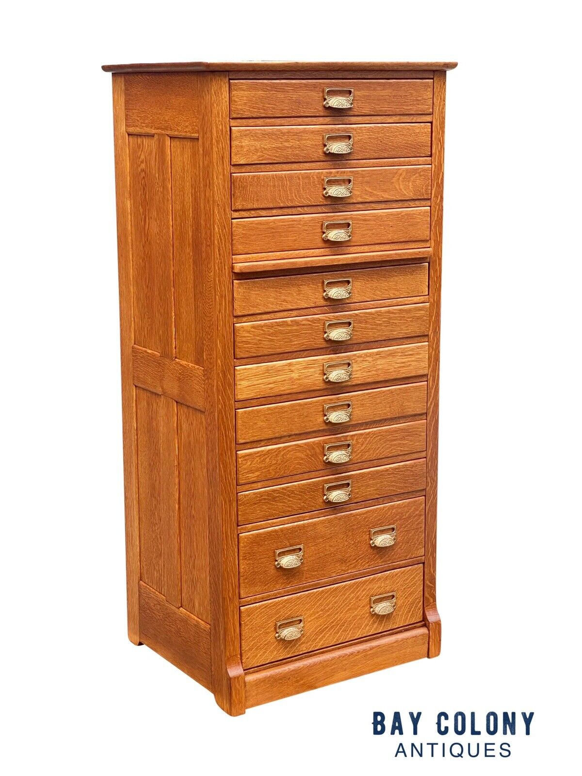 19th C Antique Victorian Tiger Oak 12 Drawer File Cabinet