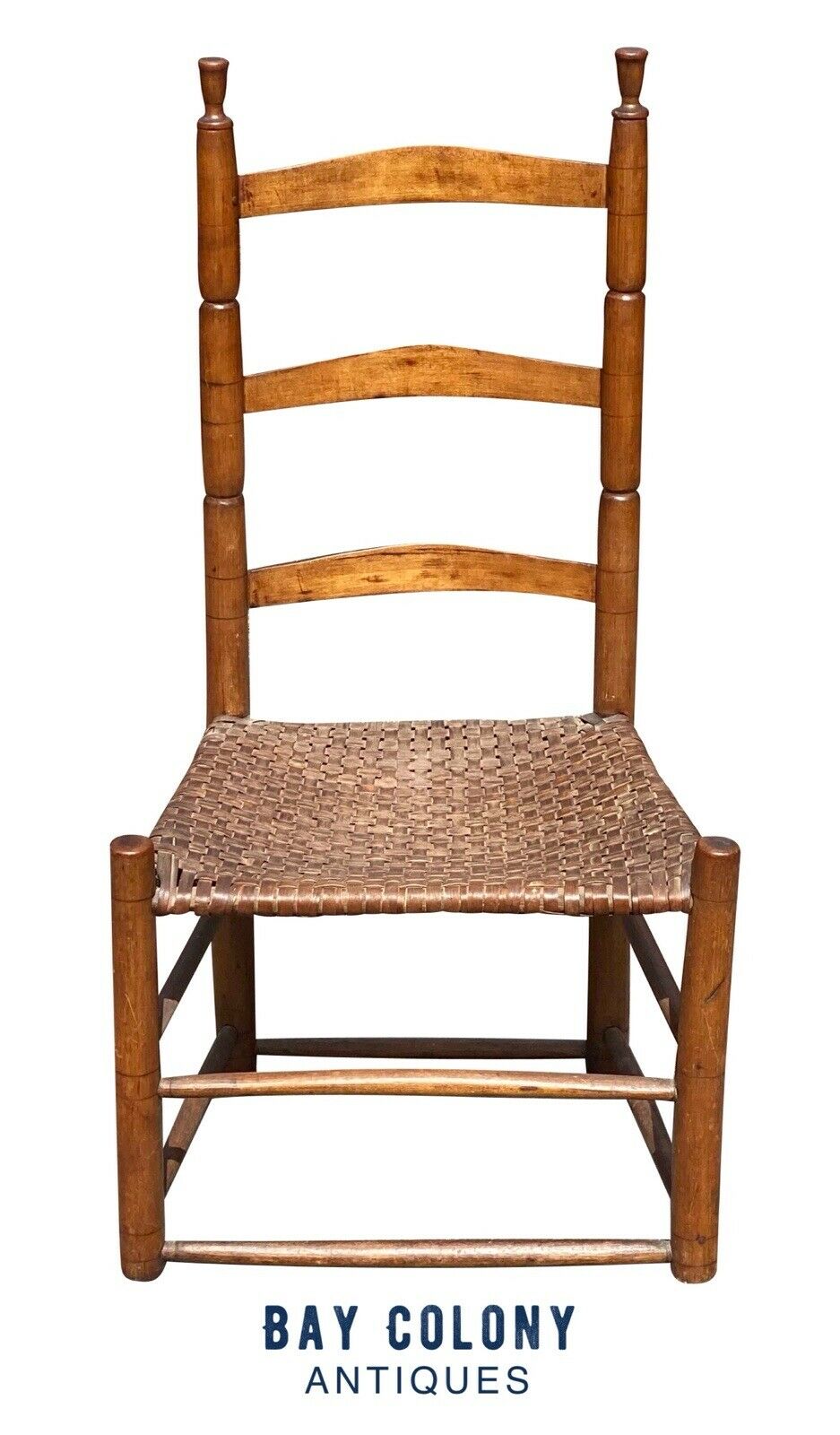 18th C Antique Queen Anne Maple & Ash Ladderback Chair W/ Splint Seat