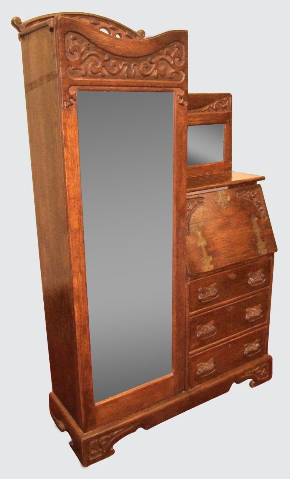 VICTORIAN 19TH CENTURY OAK SIDE BY SIDE DESK WITH BRASS HARDWARE