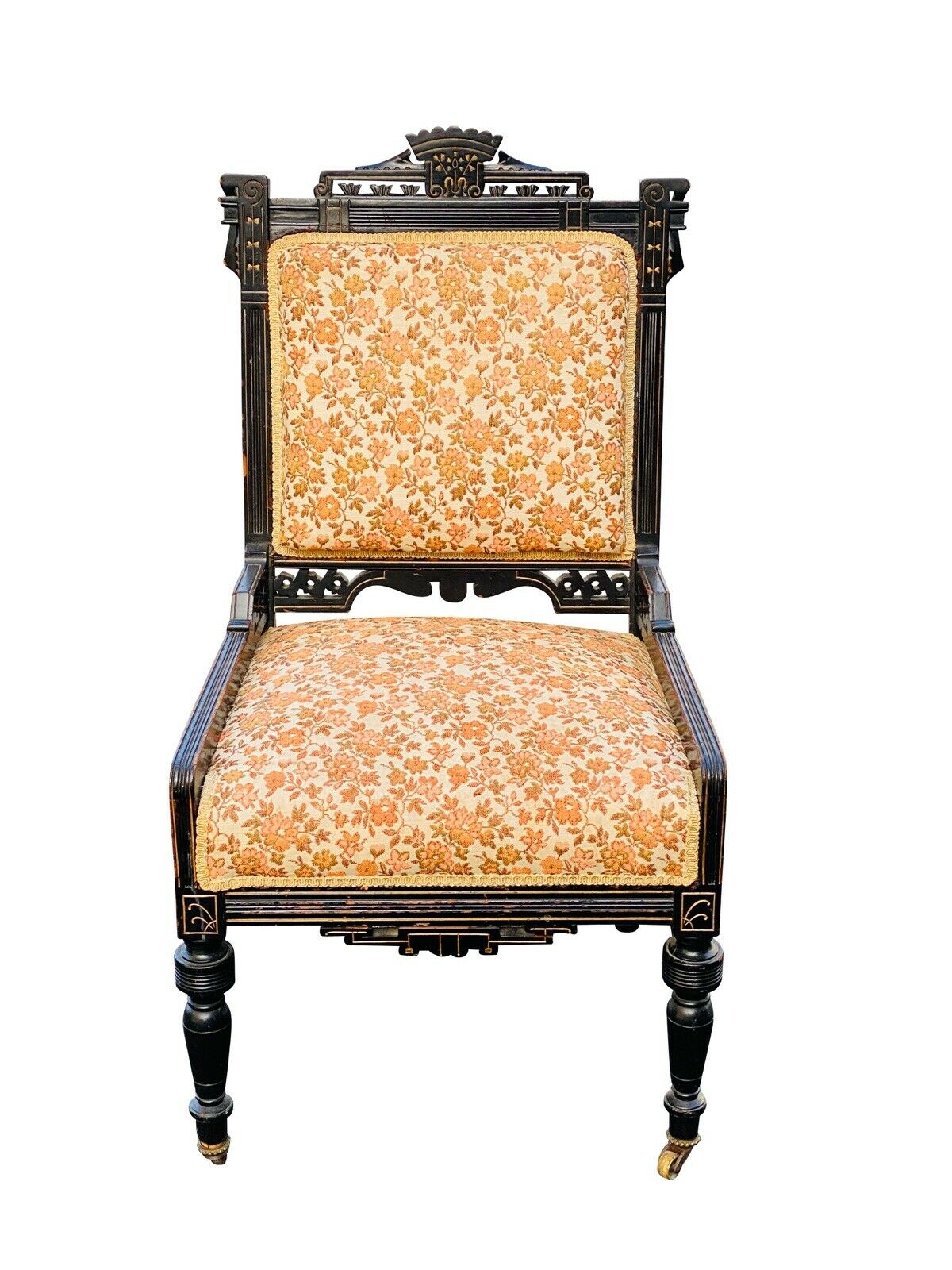 19TH C ANTIQUE EASTLAKE VICTORIAN EBONIZED PARLOR CHAIR