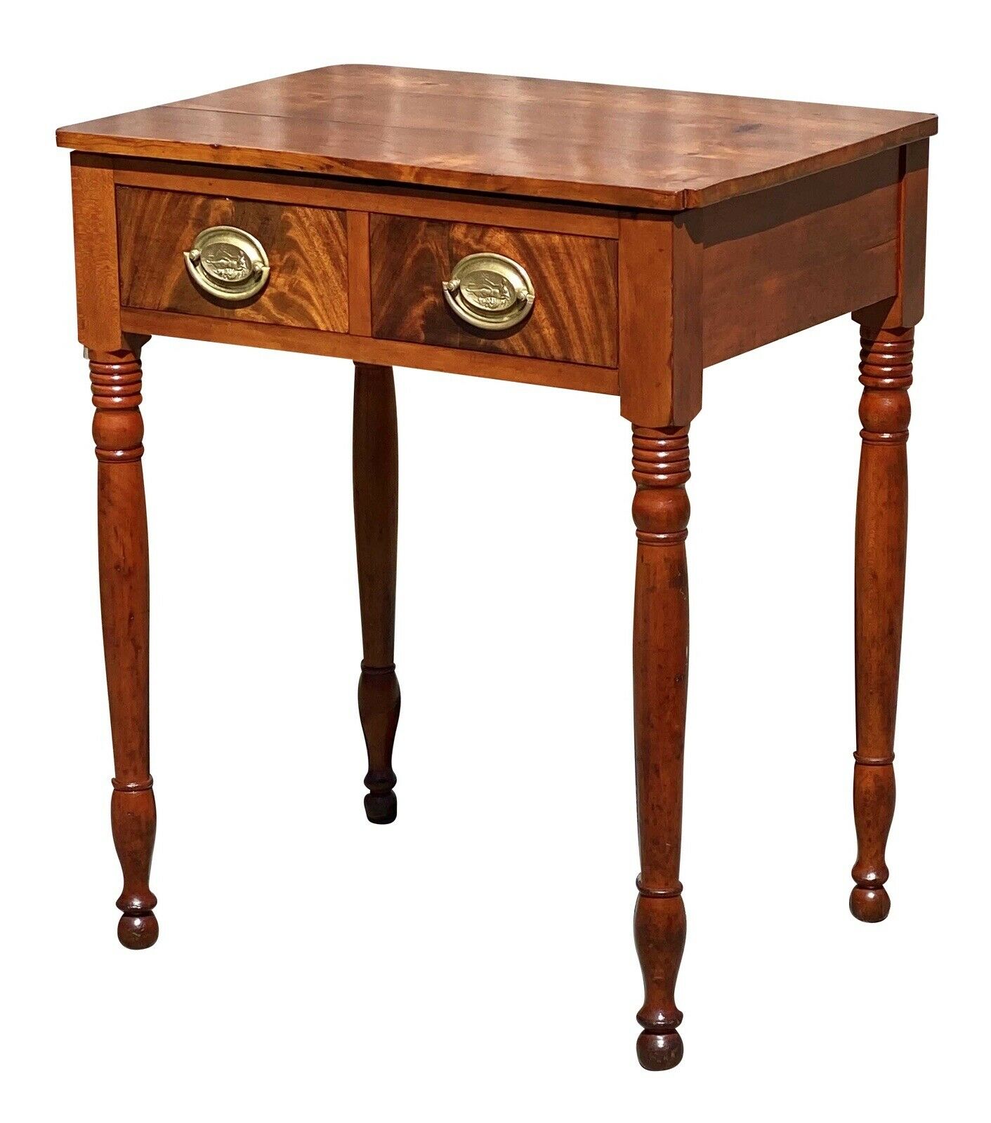 19th C Antique Sheraton Mahogany 2 Drawer Work Table / Nightstand