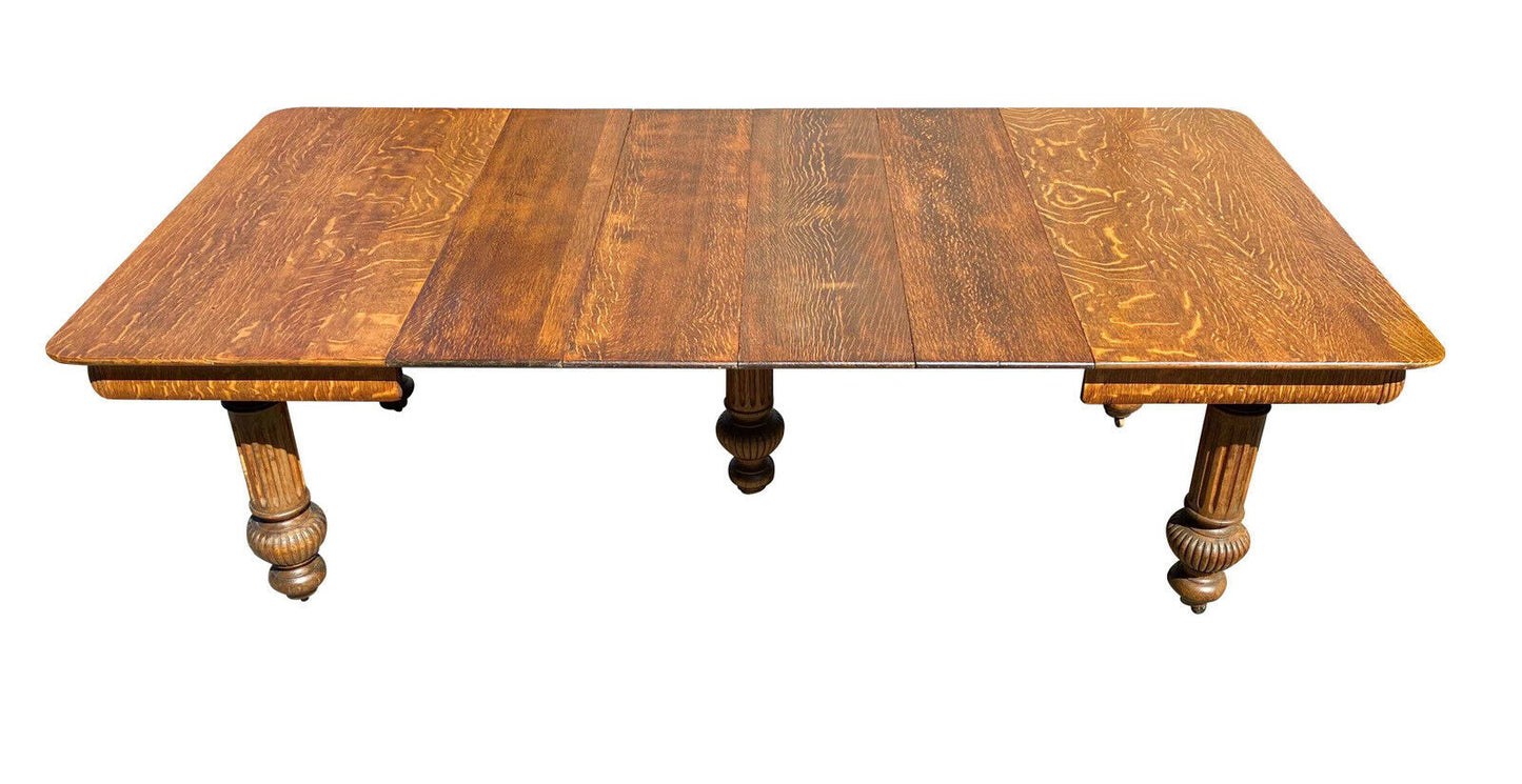 19TH C ANTIQUE VICTORIAN TIGER OAK DINING TABLE W/ CARVED LEGS ~ 48" X 94"