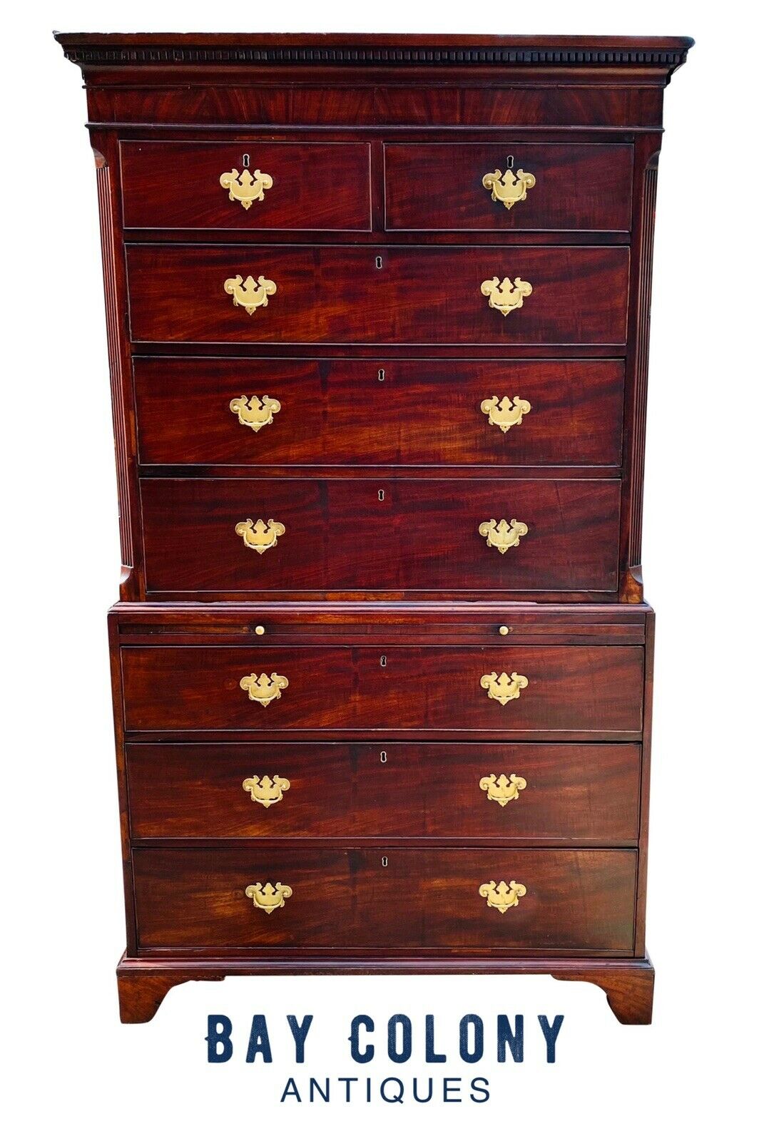 18TH C ANTIQUE GEORGIAN MAHOGANY CHEST ON CHEST / DRESSER ~ TALL CHEST / HIGHBOY