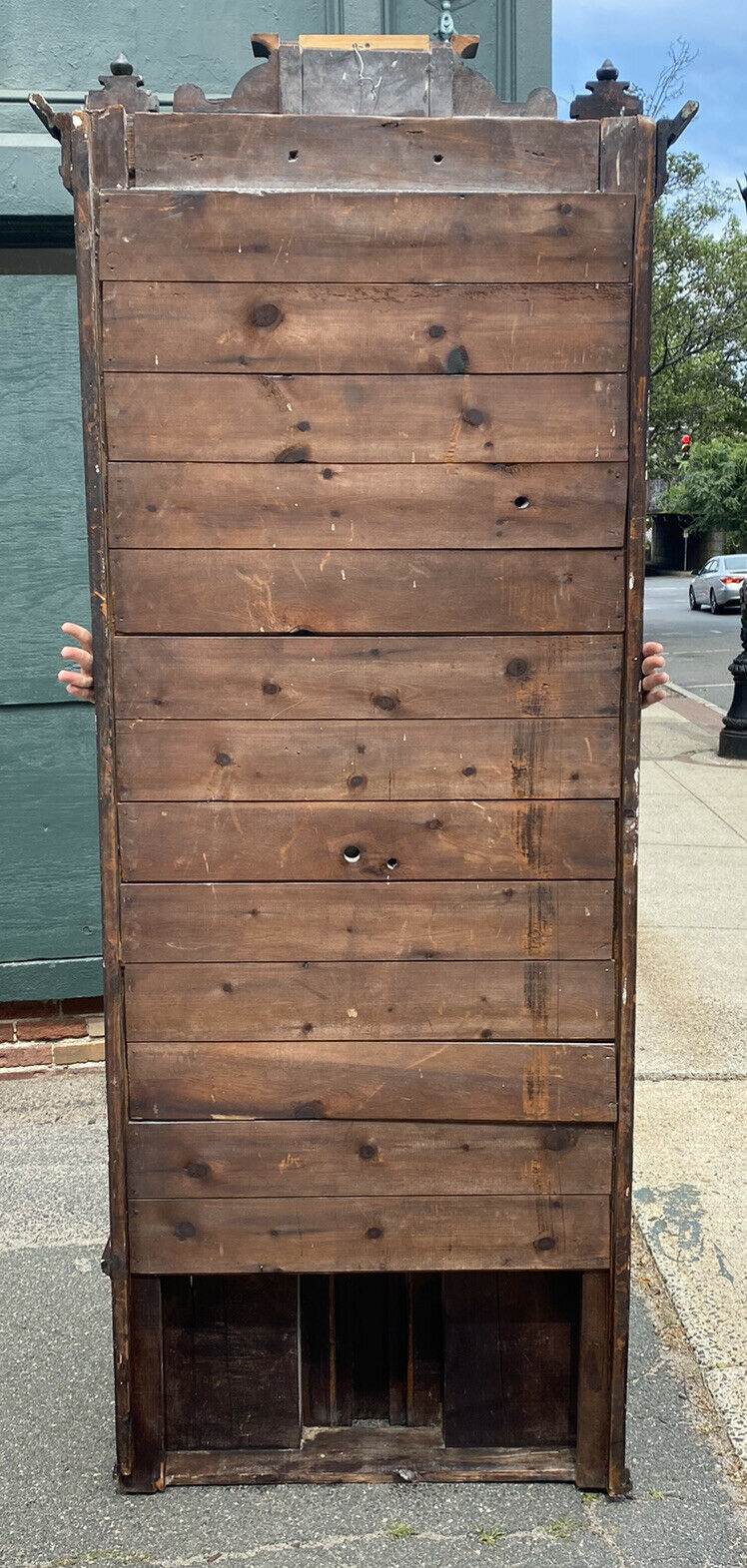 19TH C ANTIQUE VICTORIAN WALNUT & PINK GRANITE PIER MIRROR / HALL TREE