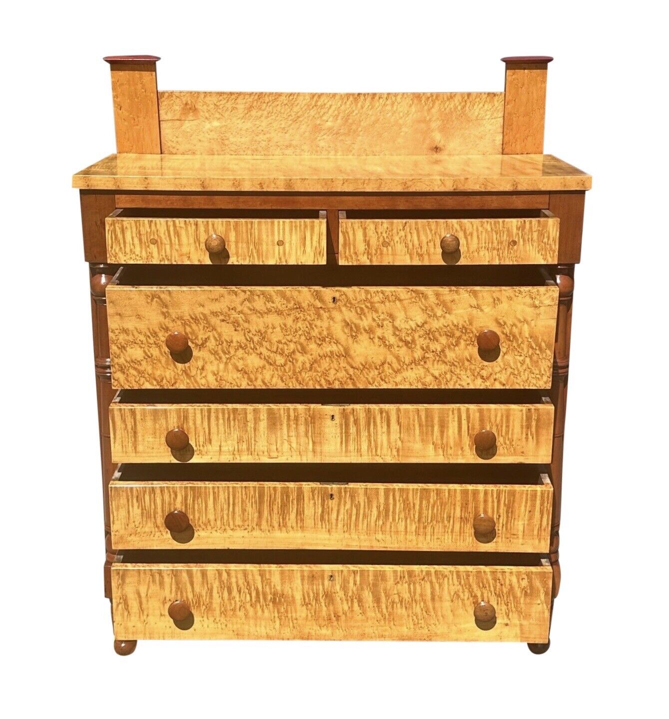 Early 19th Century Federal Birds Eye Maple Chest of Drawers With Cherry & Poplar