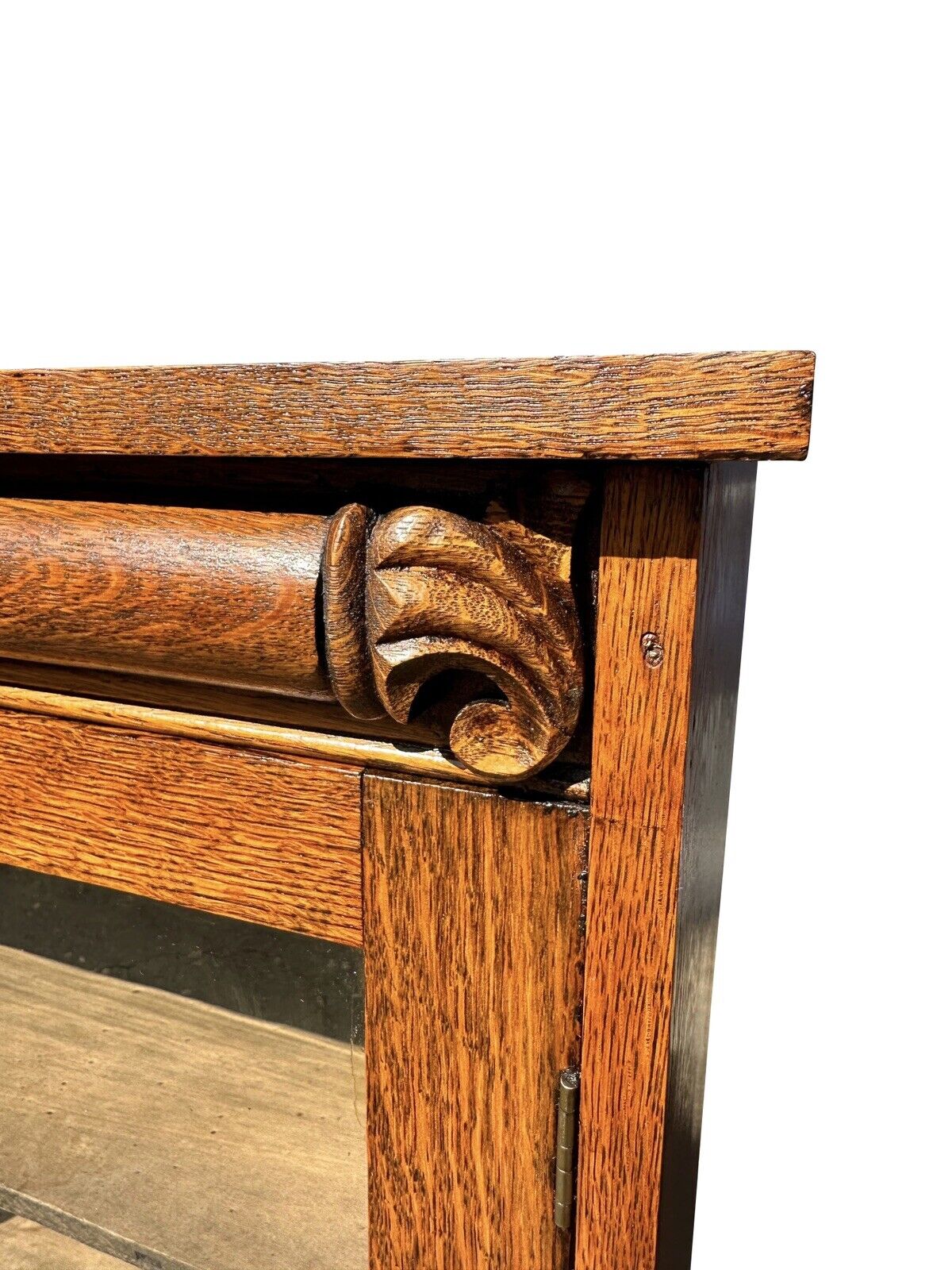 Antique Victorian Oak Carved Single Door Bookcase Cabinet With Adjusting Shelves