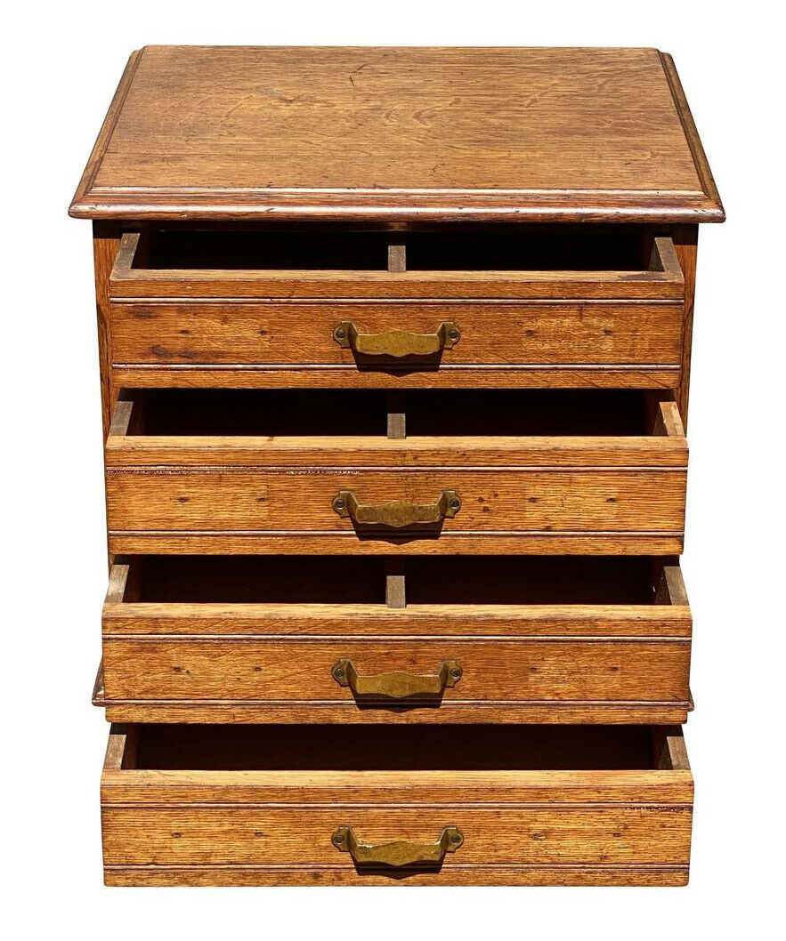 20TH C ANTIQUE TIGER OAK 4 DRAWER LIBRARY BUREAU MAKERS DESKTOP FILE CABINET
