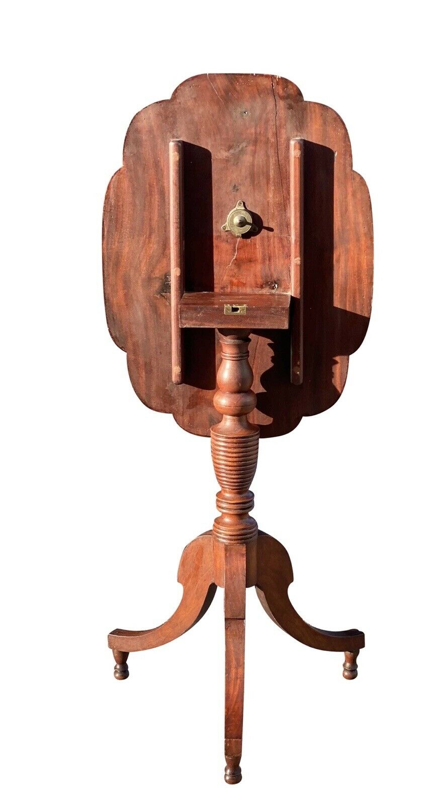 19th C Antique Federal Period Mahogany Tilt Top Table / Candle Stand