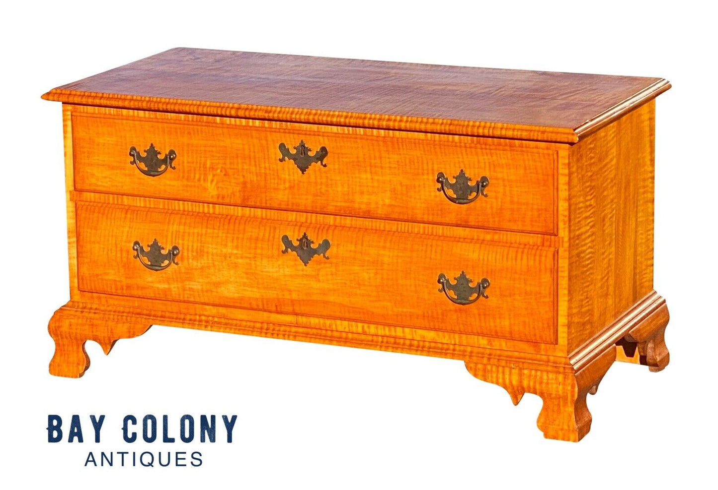 Chippendale Antique Style Tiger Maple 2 Drawer Blanket Chest / Blanket Box