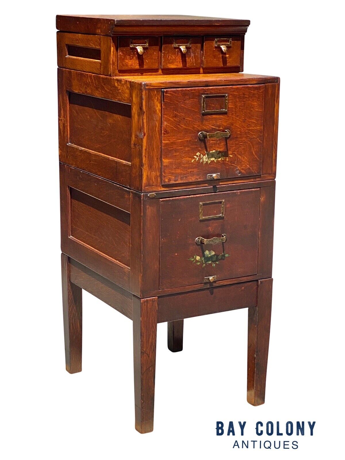 Antique Arts & Crafts Tiger Oak Stacking File Cabinet - Library Bureau Makers