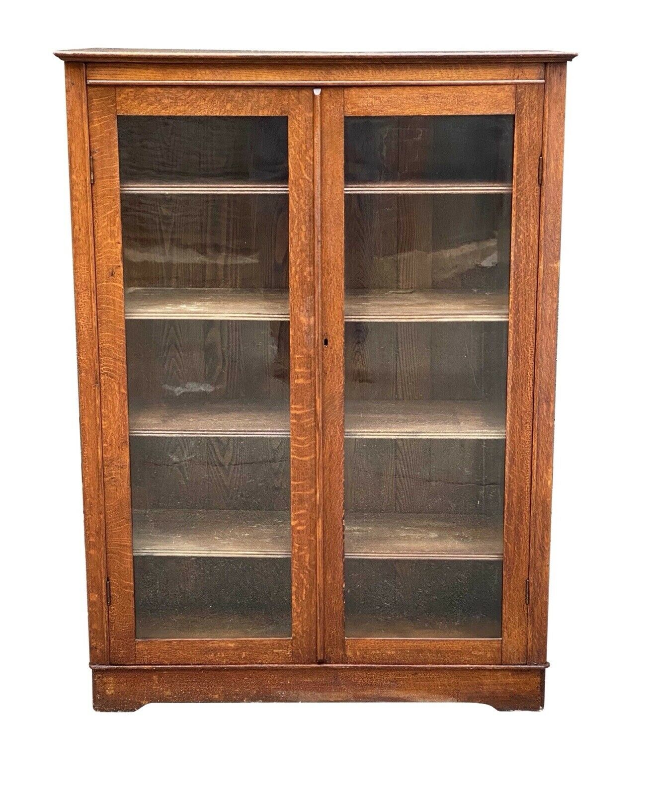 20th C Antique Arts & Crafts Tiger Oak Larkin Double Door Bookcase / Cabinet