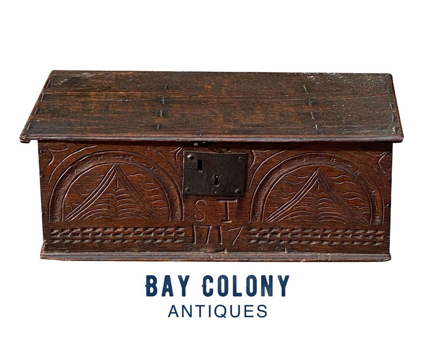 18th C Antique William & Mary Carved Oak Bible Box ~ Dated 1717