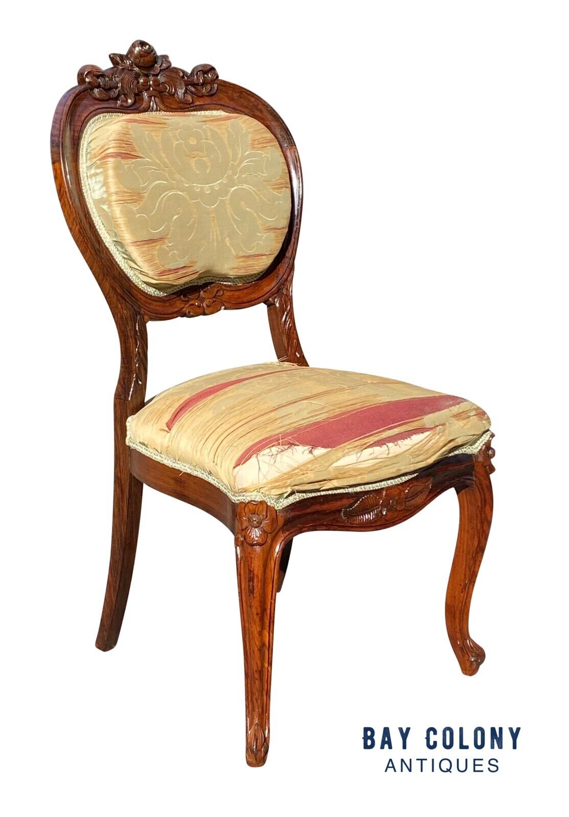 19th C Antique Rococo Carved Rosewood Parlor Chair