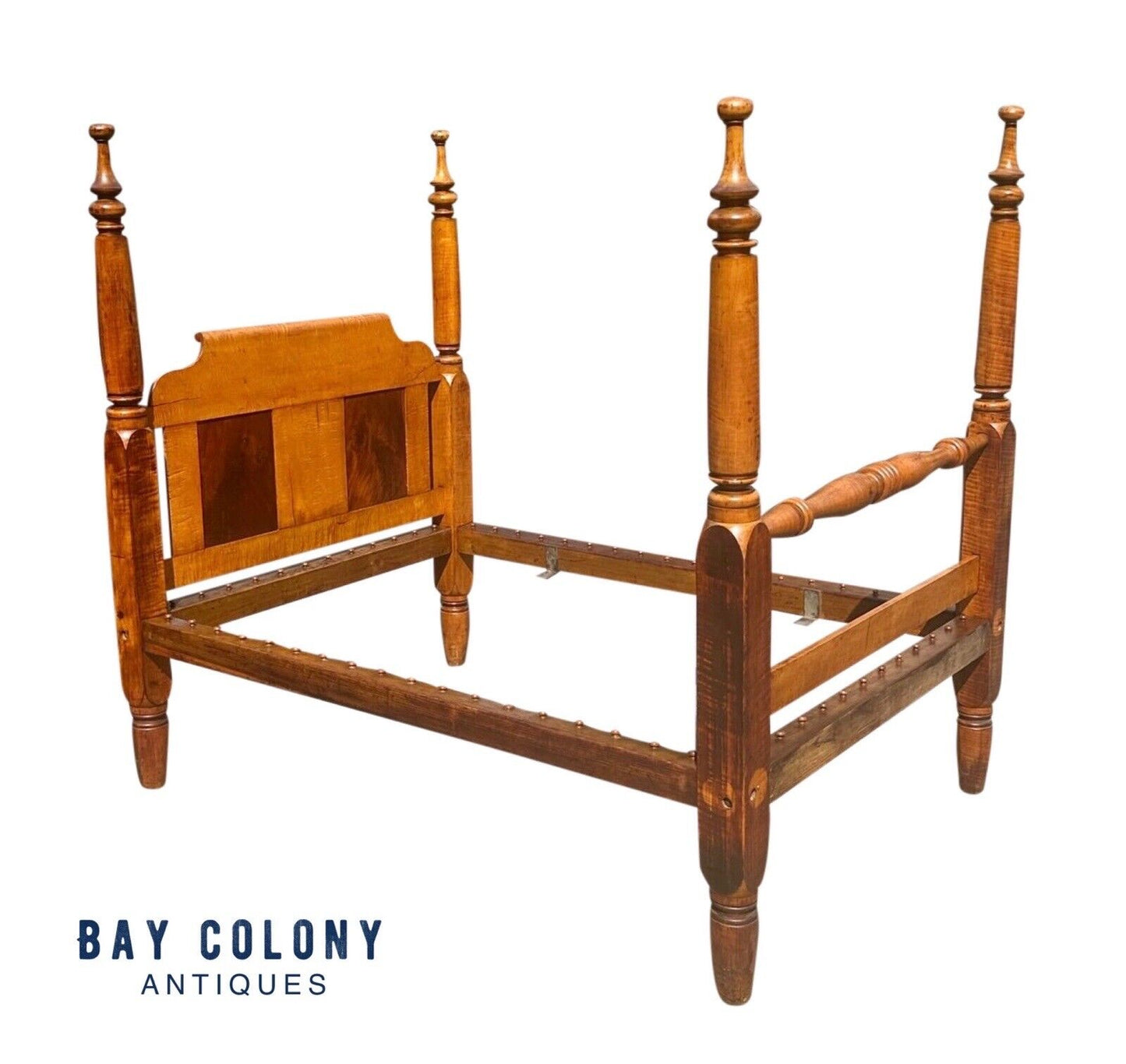 Late 18th Century Antique Federal Tiger Maple & Figured Mahogany Four Poster Bed