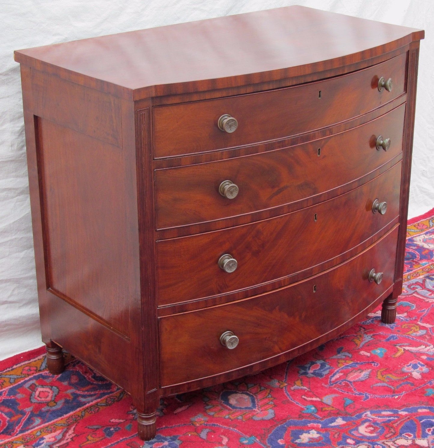 FEDERAL PERIOD PHILADELPHIA BOW FRONT MAHOGANY DRESSER