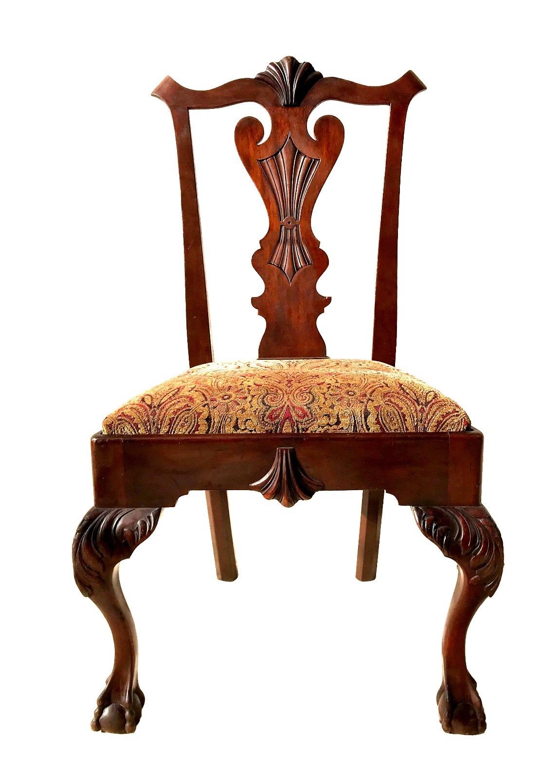 RARE & UNUSUAL ANTIQUE SET OF SIX CHIPPENDALE MAHOGANY DINING BALL & CLAW CHAIRS