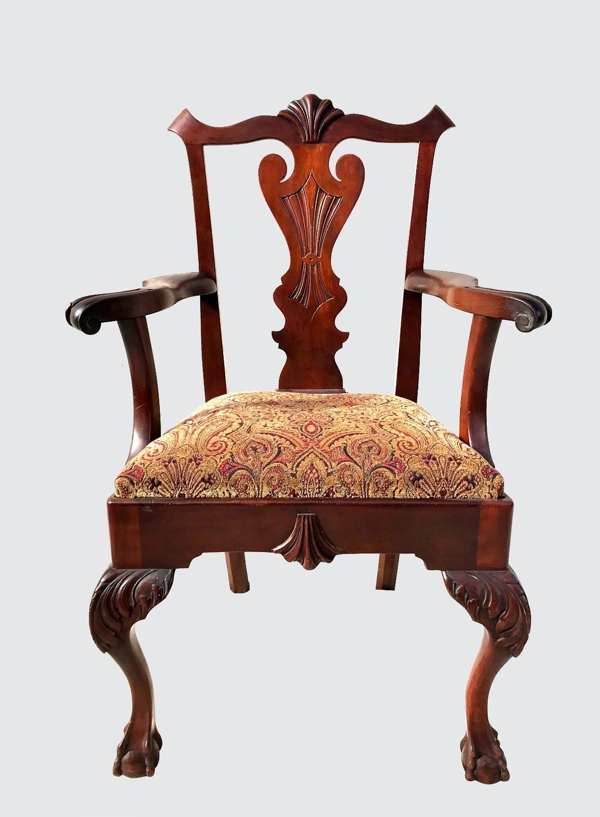 RARE & UNUSUAL ANTIQUE SET OF SIX CHIPPENDALE MAHOGANY DINING BALL & CLAW CHAIRS