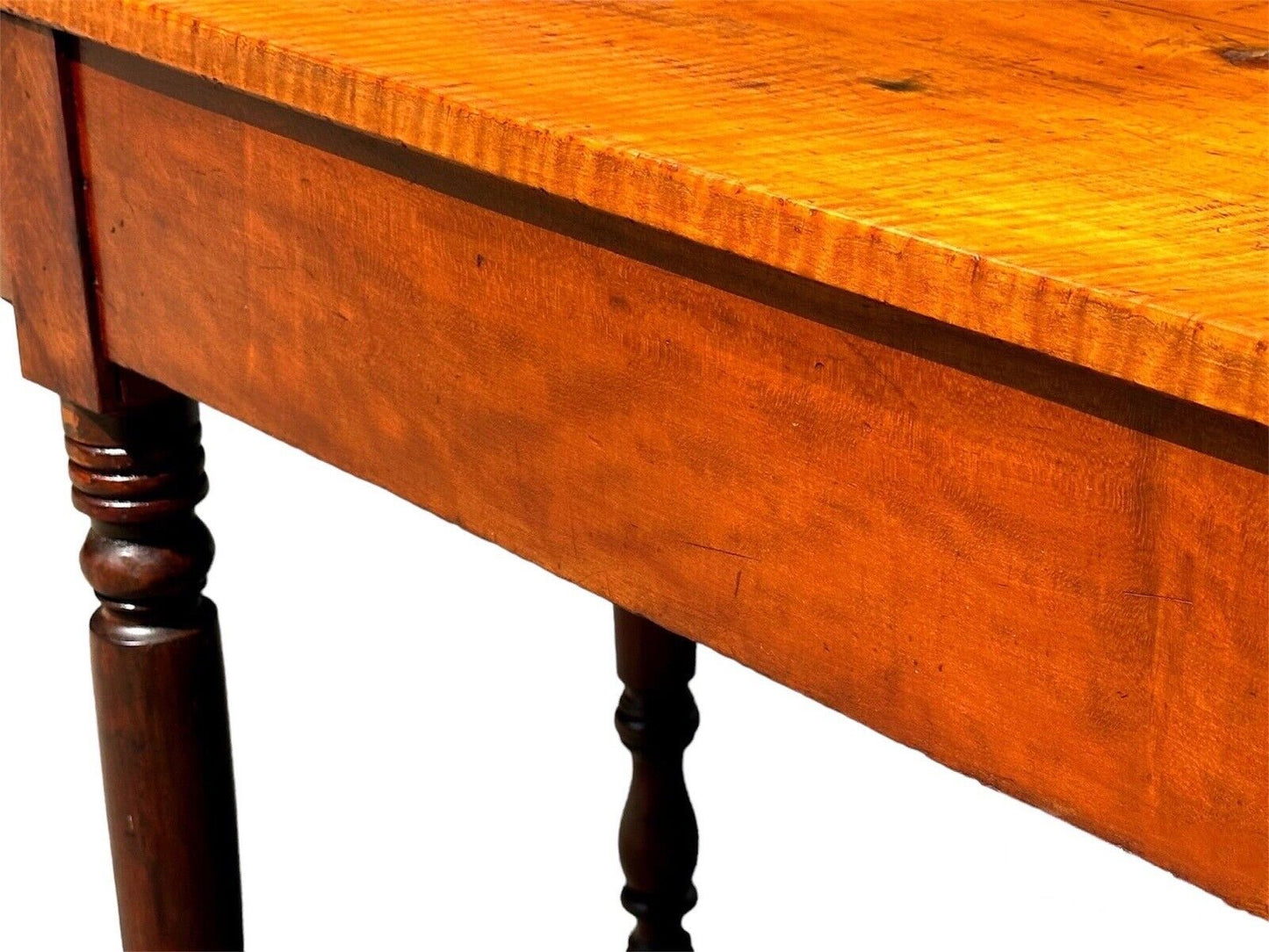 Early 19th Century Antique Federal Tiger Maple & Cherry Dropleaf Bakers Table