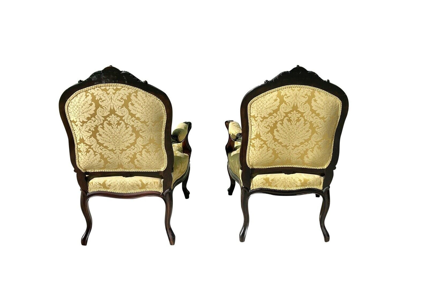 Pair of Louis Xiv Ebonized Rosewood Fauteuil a La Reine Arm Chairs in Satin Gold